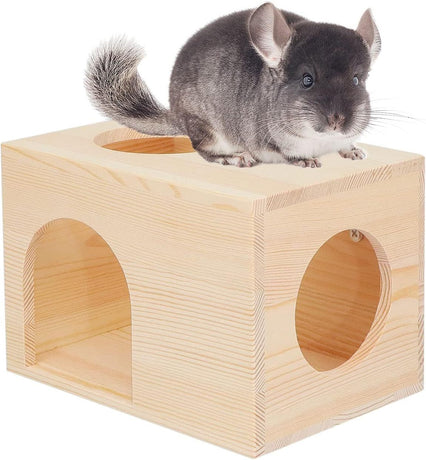 Pet Totoro Cabin - Natural Wooden Small Animal Hiding Place for Totoro Squirrels Square Evacuation House