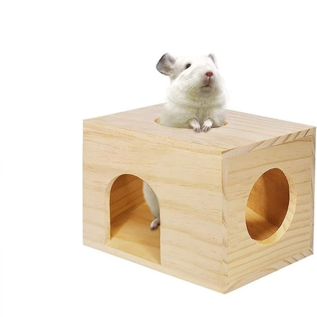 Pet Totoro Cabin - Natural Wooden Small Animal Hiding Place for Totoro Squirrels Square Evacuation House