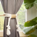 Curtain Tiebacks Rustic Holdbacks for Drapes, Farmhouse Tie Backs for Curtains, Cotton Jute Rope with Wood Club, Natural Boho Decor Shabby Chic Drapery Holder, -2Pack