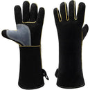 Fireproof Gloves Heat & Fire Resistant Leather Welding Gloves Non Slip Mitts for Fireplace, Stove, Oven, Grill, Welding, BBQ, Pot Holder, Animal Handling（14in）