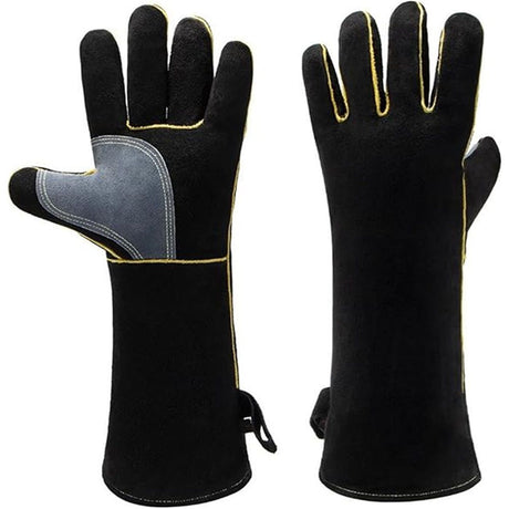 Fireproof Gloves Heat & Fire Resistant Leather Welding Gloves Non Slip Mitts for Fireplace, Stove, Oven, Grill, Welding, BBQ, Pot Holder, Animal Handling（14in）