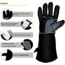 Fireproof Gloves Heat & Fire Resistant Leather Welding Gloves Non Slip Mitts for Fireplace, Stove, Oven, Grill, Welding, BBQ, Pot Holder, Animal Handling（14in）