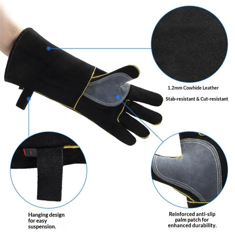 Fireproof Gloves Heat & Fire Resistant Leather Welding Gloves Non Slip Mitts for Fireplace, Stove, Oven, Grill, Welding, BBQ, Pot Holder, Animal Handling（14in）