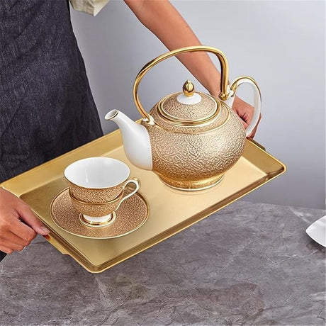 Stainless Steel Heavy-Duty Lerving Trays, Gold Rectangular Plates for Food, Fruit, Party, Wedding, Christmas, Chip and Scratch Resistant（32*16cm）