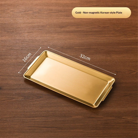 Stainless Steel Heavy-Duty Lerving Trays, Gold Rectangular Plates for Food, Fruit, Party, Wedding, Christmas, Chip and Scratch Resistant（32*16cm）
