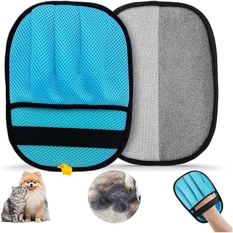 2pcs Five-Finger Electrostatic Pet Hair Removal Glove for Cats & Dogs, Reusable Magic Brush Grooming Mitt for Furniture, Couch, Carpet, Car Seat & Clothing（blue）