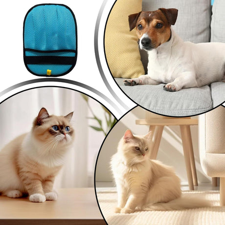 2pcs Five-Finger Electrostatic Pet Hair Removal Glove for Cats & Dogs, Reusable Magic Brush Grooming Mitt for Furniture, Couch, Carpet, Car Seat & Clothing（blue）
