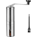 Mini manual coffee grinder with brush, portable stainless steel design, ideal for camping (silver 18cm)