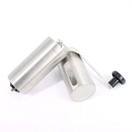 Mini manual coffee grinder with brush, portable stainless steel design, ideal for camping (silver 18cm)