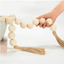 Wooden Beads and Tassels,Long Rustic Farmhouse Country Decorative Beads for Home Tiered Tray Decor, Natural Beige（Round bead 98cm）