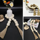 Wooden Beads and Tassels,Long Rustic Farmhouse Country Decorative Beads for Home Tiered Tray Decor, Natural Beige（Round bead 98cm）