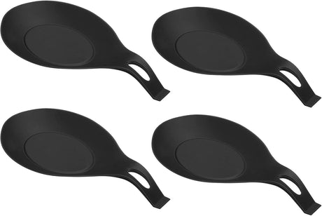 TPE Spoon Rest,  Heat Resistant Kitchen Utensil Holder Spatula Ladle Rest for Counter Stove Top, Black 4Pcs