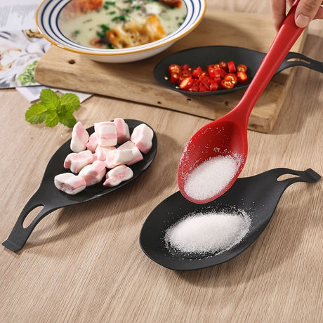 TPE Spoon Rest,  Heat Resistant Kitchen Utensil Holder Spatula Ladle Rest for Counter Stove Top, Black 4Pcs