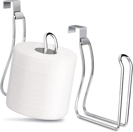 2 pieces - Diamond free hanging bathroom tissue roll dispenser suitable for small bathrooms, RVs, and campers - space saving storage hook (silver)