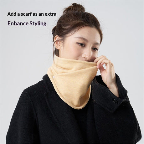 Neck Warmer Scarf for Woman Thickened Warm Neck Gaiter with Two Buttons Riding Windproof Warm Scarf（skin color）