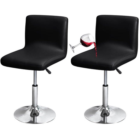 Waterproof Bar Stools Cover with Back Stretch PU Barstools Slipcovers Counter Height Bar Stool Covers Protector Square Swivel Barstool Covers for Kitchen Bar Set of 2 Black