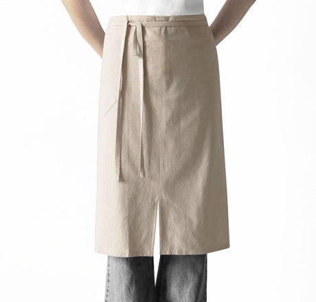 Linen Half Apron Bistro Apron  Half Apron with Pockets Craft Waist Apron for Cooking Baking Gardening Art  beige  (straight insertion bag)
