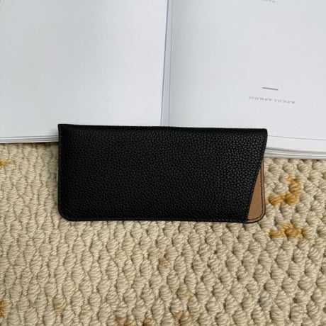 2pcs Women's Eyeglass Case Leather Soft Holder Pocket Cases Slim Travel Pouch for Sunglasses Eyeglasses Readers（black）