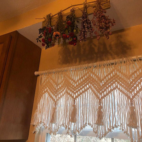 Kitchen Curtains 120*55cm Farmhouse Boho Curtains with Tassels for Bedroom, Livingroom, Bathroom Windows（Without wooden sticks）