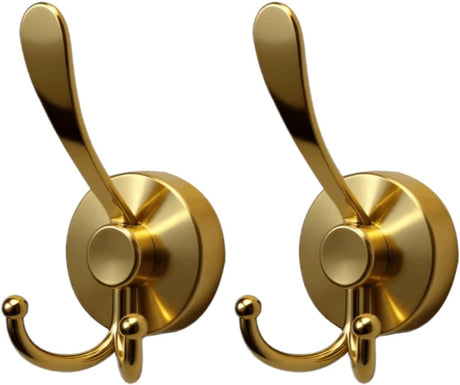 2pcs Cup Hooks for Shower,Bathroom - Heavy Duty, Removable,Waterproof, No Drill Holds Towels, Robes, Wreath on Glass, Tile, Mirror, Door（Golden）double-headed