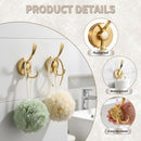 2pcs Cup Hooks for Shower,Bathroom - Heavy Duty, Removable,Waterproof, No Drill Holds Towels, Robes, Wreath on Glass, Tile, Mirror, Door（Golden）double-headed