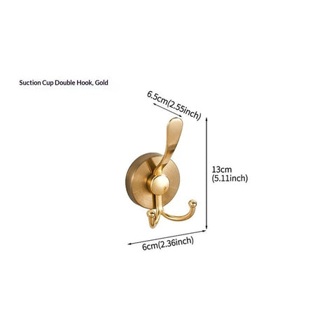 2pcs Cup Hooks for Shower,Bathroom - Heavy Duty, Removable,Waterproof, No Drill Holds Towels, Robes, Wreath on Glass, Tile, Mirror, Door（Golden）double-headed