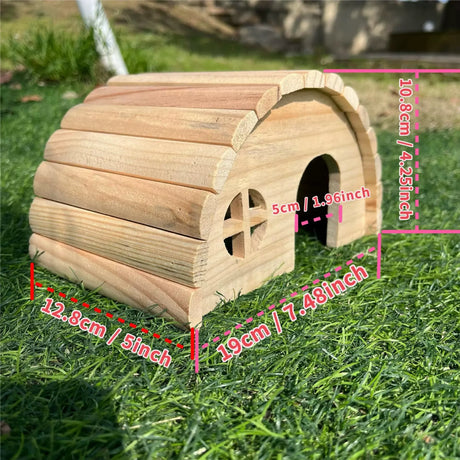 Wooden Hamster House, Arched Hideout Small Animal Hideout Hamsters Nesting Habitat for Gerbils Chinchillas Guinea Pigs Small Animals（18*12.8*10.5cm）