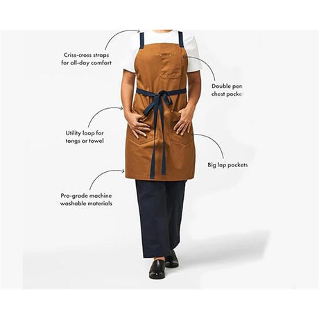 Professional Chef Apron with Pockets - Kitchen Apron for Men - Grilling Apron - Chef Aprons for Men - Apron for Women -  Cotton Canvas Fabric（light brown）