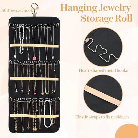 Hanging Jewelry Organizer- Dual-Sided Hanging Jewelry Organizers and Storage for Necklaces, Earrings Holder on Closet, Wall, Door, Christmas Gifts for Women,Black  L