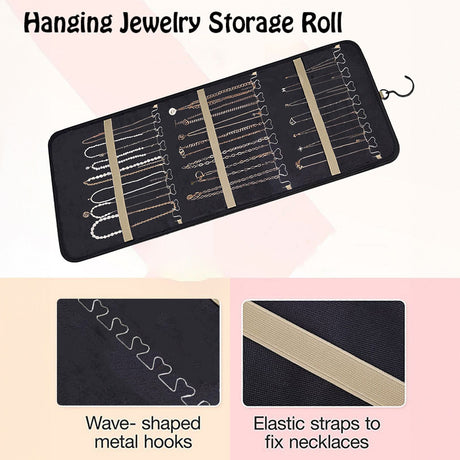 Hanging Jewelry Organizer- Dual-Sided Hanging Jewelry Organizers and Storage for Necklaces, Earrings Holder on Closet, Wall, Door, Christmas Gifts for Women,Black  L