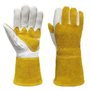 Sheepskin labor protection argon arc welding gloves, heat-insulating and heat-resistant welding gloves, high temperature resistant welding gloves, gloves used on construction sites（White+Yellow M）