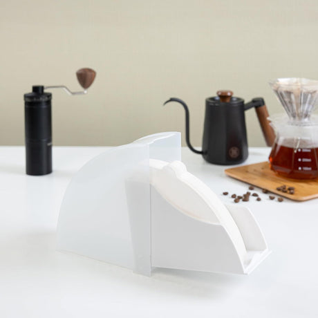 Coffee Filter Paper Holder with Dustproof Cover Coffee Filter Storage Container Filter Paper Box (Large for v02 filter paper)white