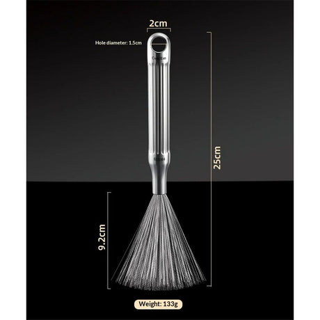 304 stainless steel pot brush, household long handle cleaning and stain removal brush, nano steel wire brush, kitchen pot washing brush