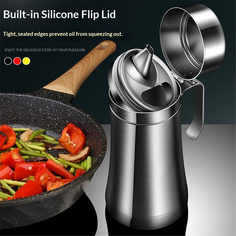 Olive Oil Dispenser, 500ML Stainless Steel Bottle with Lid, Leak Proof, Salad Dressing Storage, Cooking & BBQ