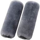 Soft and comfortable wool car seat belt cover, 2-piece fluffy seat belt cushion, wool leather shoulder strap for adults, children, men and women (gray)
