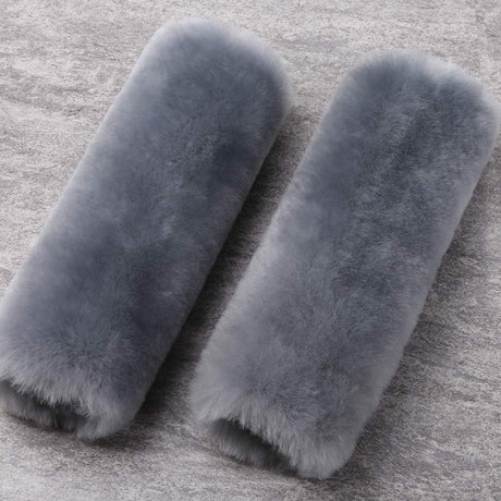 Soft and comfortable wool car seat belt cover, 2-piece fluffy seat belt cushion, wool leather shoulder strap for adults, children, men and women (gray)