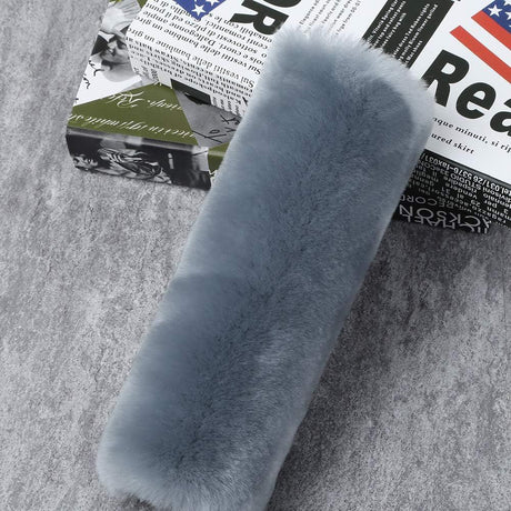 Soft and comfortable wool car seat belt cover, 2-piece fluffy seat belt cushion, wool leather shoulder strap for adults, children, men and women (gray)