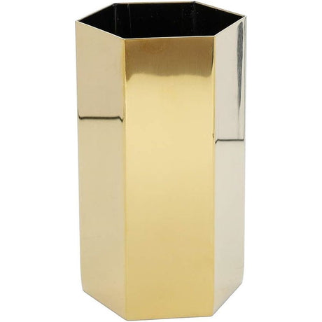 Pen Holder, Gold Pen Holder Sixsided Vase Hexagonal Nordic Stainless Steel Metal Golden Container Stainless Alloy Ornaments Make Up Organizer Gold Pencil Holders
