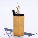Pen Holder, Gold Pen Holder Sixsided Vase Hexagonal Nordic Stainless Steel Metal Golden Container Stainless Alloy Ornaments Make Up Organizer Gold Pencil Holders