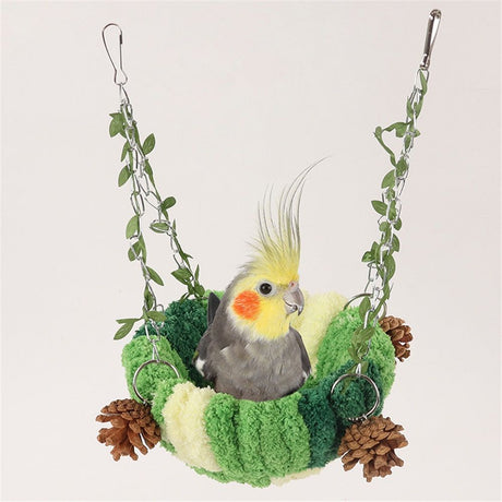 Bird's Nest hammock toy, suitable for small and medium-sized pet parrots, long tailed parrots, cockatoos, cockatoos, Amazon lovebirds, boogie, finch, canary, hamster, sand rat (green swing nest)