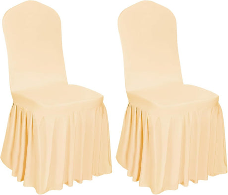 2pcs Chair Covers Stretch Skirt, Durable Washable Universal Chair Slipcover, Super Fit  Chair Seat Protector Cover for Hotel, Ceremony, Home(Champagne)