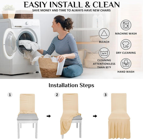 2pcs Chair Covers Stretch Skirt, Durable Washable Universal Chair Slipcover, Super Fit  Chair Seat Protector Cover for Hotel, Ceremony, Home(Champagne)