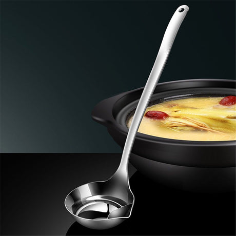 Oil Separating Stainless Steel Soup Ladle/Grease Trap Long Spoon/Fat Separator Serving Spoon/Healthy Lifestyle/Kitchen Accessory