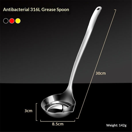 Oil Separating Stainless Steel Soup Ladle/Grease Trap Long Spoon/Fat Separator Serving Spoon/Healthy Lifestyle/Kitchen Accessory