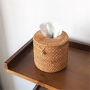 Vine woven circular paper tube tissue box, Chinese style paper box, hand woven living room tissue box