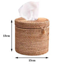 Vine woven circular paper tube tissue box, Chinese style paper box, hand woven living room tissue box