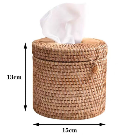 Vine woven circular paper tube tissue box, Chinese style paper box, hand woven living room tissue box