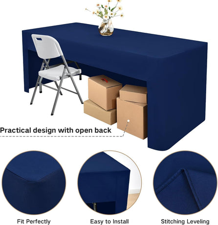 120*40*75cm Rectangle Fitted Open Back Tablecloth for Folding Table Washable Polyester Table Cover for Trade Show Wedding Party Picnic Outdoor Events dark blue
