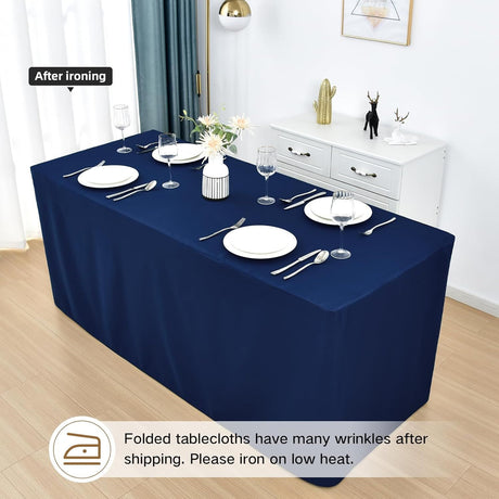 120*40*75cm Rectangle Fitted Open Back Tablecloth for Folding Table Washable Polyester Table Cover for Trade Show Wedding Party Picnic Outdoor Events dark blue