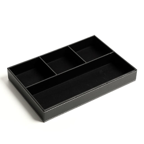 Desktop Glove Box, Nightstand or Dresser Organizer, Entry Table Organizer, Dresser Storage Box, Leather Drawer Storage Decorative Trays. (Black)